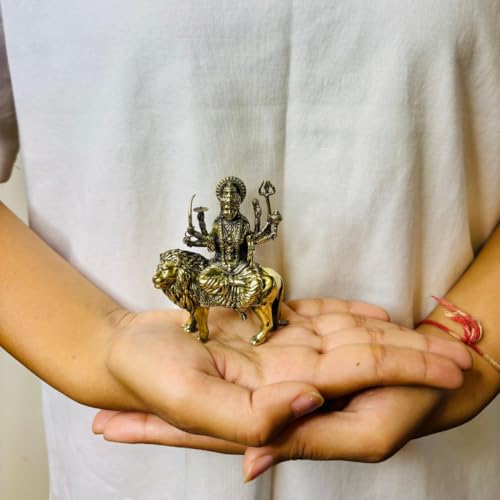 Image of 3 inch Brass Maa Durga Idol | Goddess Durga MATA Murti for Temple, Puja & Home Decor | Religious Gift for Navratri & Housewarming (Weight-70gm)