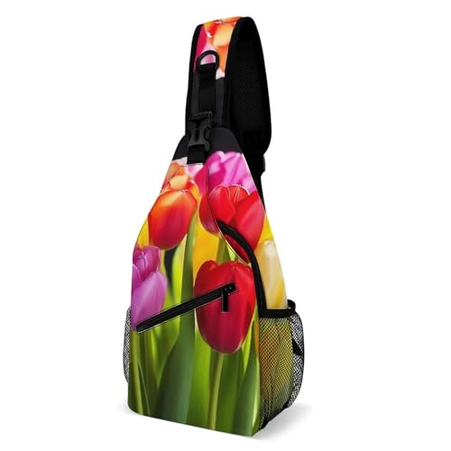 Mochila deportiva Colorful Tulips Sling Bag blanca
