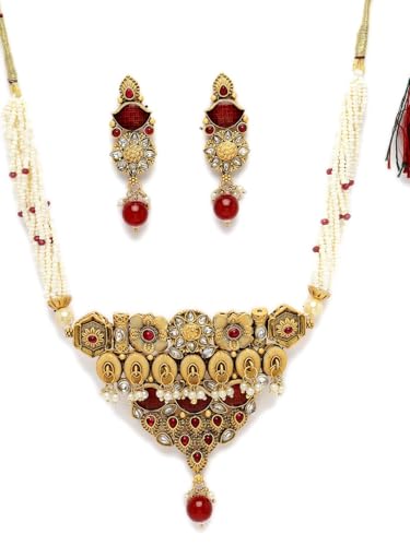 Juego de joyas con cuentas de perlas Kundan DMZ-1583, el regalo perfecto de latón dorado