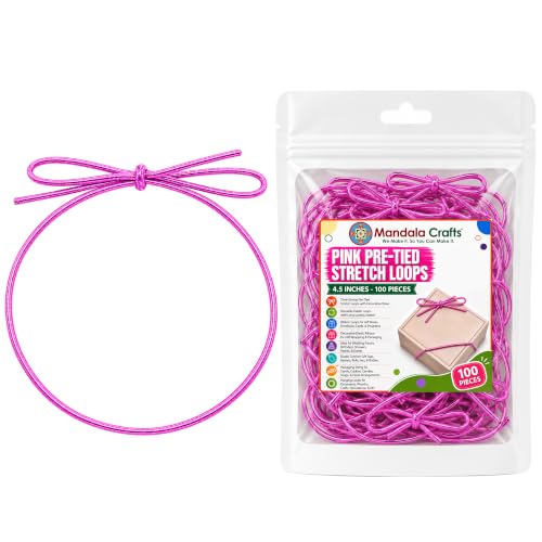 Mandala Crafts 4.5 Inch Pink Pre-Tied Stretch Loops for Gift Wrapping