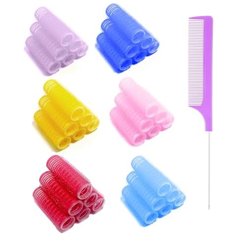 MOODKEY 36PCS Self Grip Small Hair Curlers Heatless Roller Hair Curlers Pro Salon Hairdressing Curler DIY Curly Hairstyle Hair Rollers Tools Rat Tail Comb for Women Medium Short Hair(0.6 x 2.4 Inch) Cover