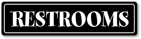 GRX1127 Aluminum Sign LARGE 24 in x 6 in: RESTROOMS (black/white) Style 3