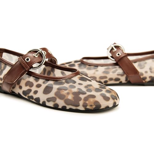 Leopard Flats for Women Mesh Flats Ballet Flats Mary Jane Flats Women's Dress Shoes Ballet Shoes3