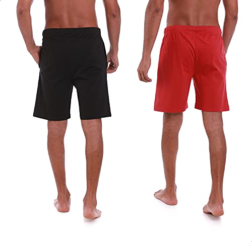 NWA Men's (2-Pack) Premium CottonPoly, Knit Shorts with Elastic Waistband & Pockets, Black/Red, Large2