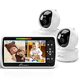 iFamily Split Screen Baby Monitor, Large Display Video Baby Monitor with 2 Cameras and Audio, Long Range, Remote pan tilt, Night Vision, Temperature Sensor, 2 Way Talk, Feeding Clock and lullabies.