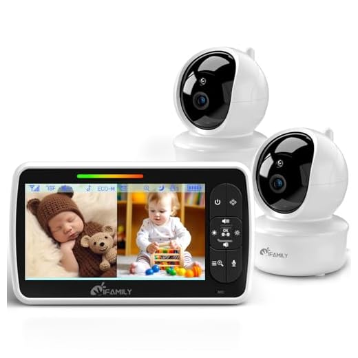 iFamily Split Screen Baby Monitor, Large Display Video Baby Monitor with 2 Cameras and Audio, Long Range, Remote pan tilt, Night Vision, Temperature Sensor, 2 Way Talk, Feeding Clock and lullabies.