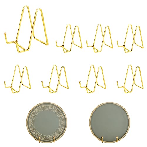 YAYODS 8PCS Plate Holder Easel Display Stand, 4 Inch Metal Plate Stands for Display, Gold Book Stands for Photo, Picture, Decorative Plates, Tabletop Art