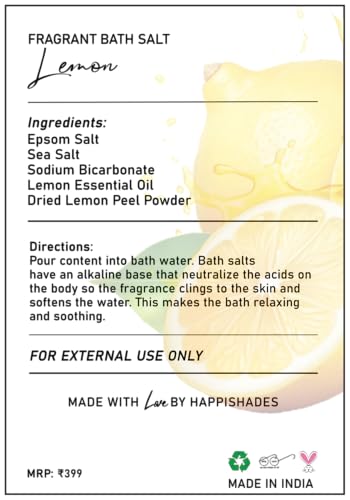 Image of Happishades Bath Salt | For Body & Foot Spa, Calming, Relaxing, Muscle Aches Pain Relief, Aromatherapy | Pure & Natural Epsom, Sea Salt & Essential Oils - 200 grams (Mint & Lemon)
