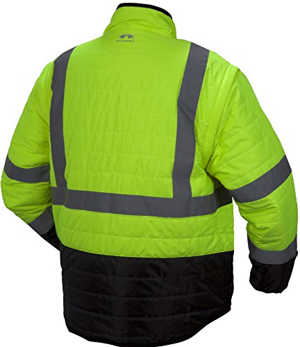 Pyramex Rjr3310M Rjr33 Class 3 Hi-Vis Lime 4-In-1 Quilted Reversible Jacket, 4X-Large #TOP1