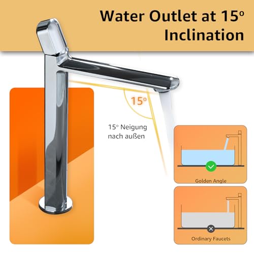 Robinet Salle Bain Chromé, Robinet Vasque à Poser, Mitigeur Lavabo Haut, Eau Chaude Et Froide RéGlable, Mousseur RemplaçAble, Laiton – vue 4