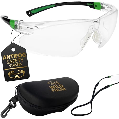 Wild Polar Premium Adjustable Safety Glasses for Work - With Case and Neck Cord - Premium Eye Protection Glasses with Anti-Fog Coating, Comfortable Fit, and Maximum Durability and Anti Scratch