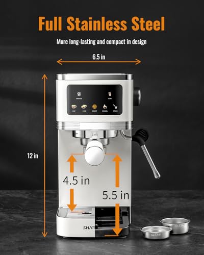 Image of SHARDOR Espresso Machine 20 Bar, Professional Espresso Machine with Milk Frother and Touchscreen, Expresso Coffee Machines with Adjustable Temperature,for Cappuccino, Latte, Stainless Steel, White