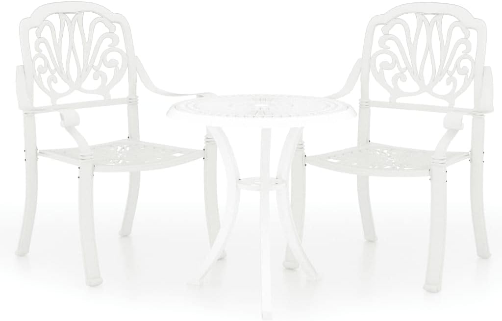 3 Piece Bistro Set,Afternoon Tea Suit,Conversation Furniture,Balcony Bar,Perfect for Patio, Garden, Porch,Family Room,Sitting Area, Cast Aluminum White