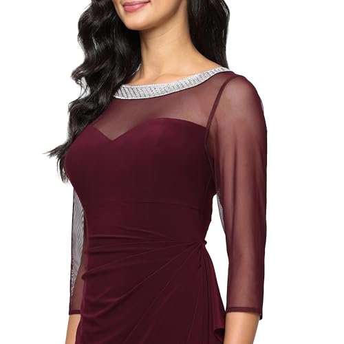 Image of Alex Evenings Women's Long Matte Jersey Mother of The Bride Dress with 3 /4 Illusion Sleeves (Petite and Regular Sizes)