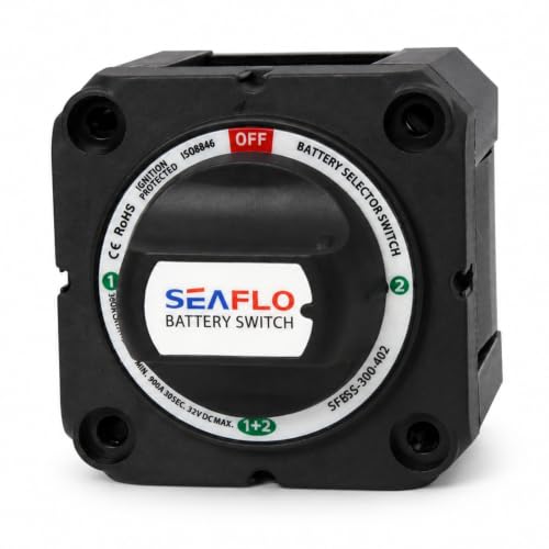 SEAFLO 300A Marine Battery Disconnect Switch, 4-Position Selector OFF/1/2/1+2, 12V/24V/32V Heavy-Duty IP66 Waterproof Battery Isolator for Boat, RV and Auto, 1-Pack, CE &amp; RoHS Certified