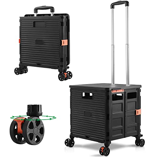 Faltbarer Mehrzweckwagen, tragbarer Rollwagen, robust, Teleskopgriff, 4 drehbare Räder für Zuhause, Büro, Reisen, Einkaufen (schwarz) Cover