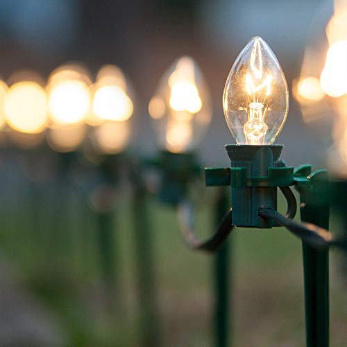 Sunsgne C7 Christmas Lights, 25Ft Outdoor Christmas String Lights With 27 Clear Warm White Incandescent Bulbs, Christmas Vintage String Light For Patio, Christmas, Cafe, Party Decor, Green Wire #TOP4