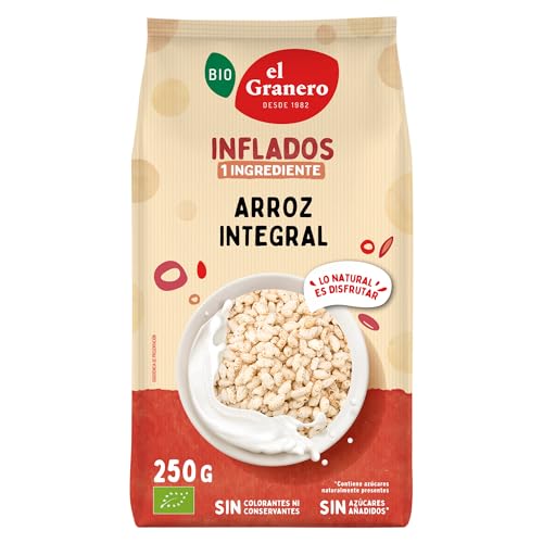 El Granero Integral - Arroz Integral Ecológico Inflado - Sin Azúcar Añadido - Ayuda a Mejorar el Tránsito Intestinal - Apto para Veganos - 250 gr
