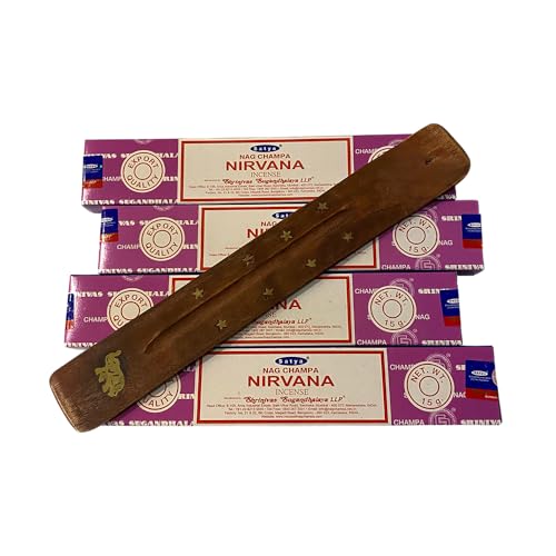 VIE Satya Incense Sticks, 4 Packs x 15g, with Incense Holder, Nirvana, Other Colour