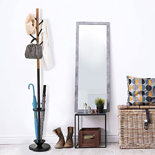 Mygift Freestanding Metal Entryway Coat Rack And Umbrella Stand With Sturdy Round Base And 6 Faux Wood Hanger Hooks #TOP2