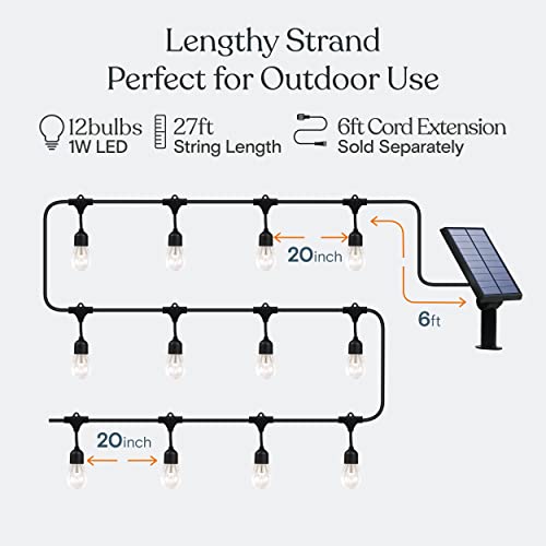 Brightech Ambience Pro 27 Ft Solar Powered Outdoor String Lights - Commercial Grade Waterproof Patio Lights with Edison Bulbs, Shatterproof LED String Lights for Patio - 1W, Warm White, 12 Bulbs by Brightech - Image 3