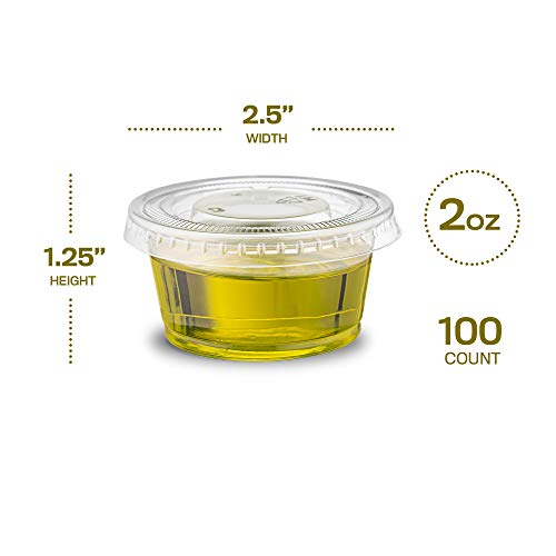 Image of Clear Disposable Plastic Portion Cups With Lids (100 Sets - 2 Oz) - Disposable Condiment Cups, Thanksgiving Sauce /Dip /Dressing Cups, Souffle Cups & Jello Shot Cups With Lids