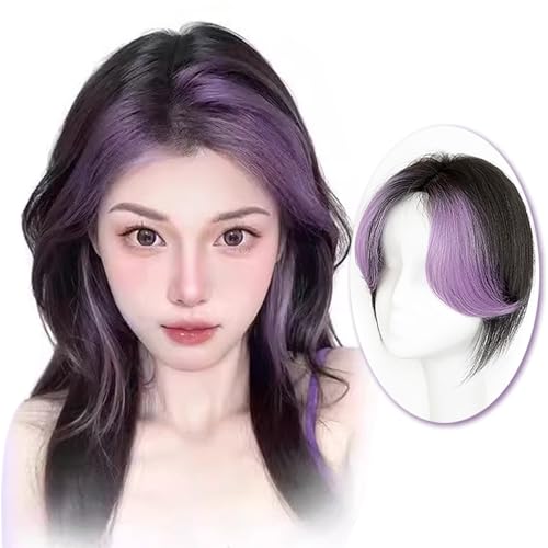 VAVANGA Long Hair Topper with Bangs Clip in, 3D French Bangs Topper Black with Purple Highlight Color Flat Wispy Bangs 10inch Curtain Bangs Fake Fringe 360° Cover Hair Piece for Women(10