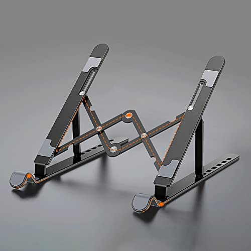 Image of wolpin Laptop Stand, Fold-Up, Adjustable, Ventilated, Portable Laptop Holder for Desk, Aluminum Foldable Laptop Ergonomic Compatibility with up to 15.6-inch Laptop, All Mac, Tab, and Mobile (Black)