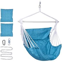 Backyard Expressions Hammock Chair Hanging Rope Swing Chair, 2 Pillows, Anti Slip Steel Spreader Bar