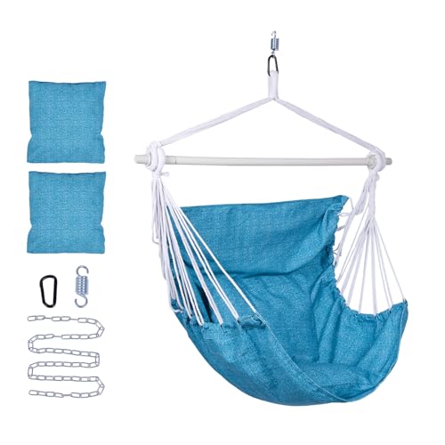 Backyard Expressions Hammock Chair Hanging Rope Swing Chair, 2 Pillows, Anti Slip Steel Spreader Bar