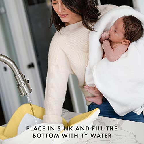 Blooming Bath Lotus Baby Bath Seat - Flower Bath Mat Baby Bath Tub Sink Bath Cushion - The Original Washer-Safe Flower Seat Baby Essentials Must Haves (Yellow/White/Gray) #TOP5