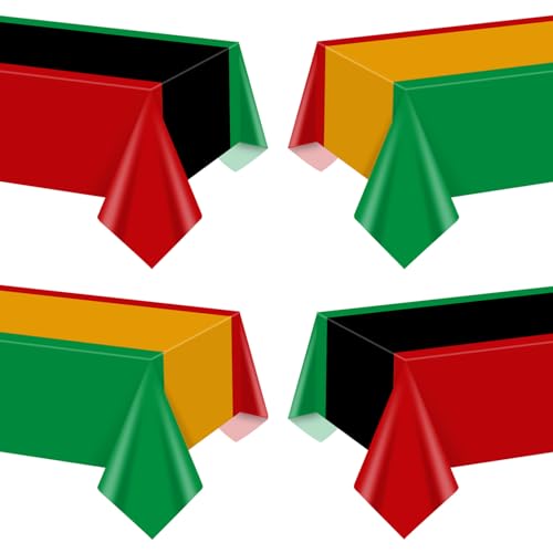 Juneteenth Tablecloths, 4 Pcs Multi-colorful Black History Month Tablecloths African Reggae Birthday Party Table cloths for Black History Month Decorations Juneteenth Jamaica Festival, 51 x 86 in