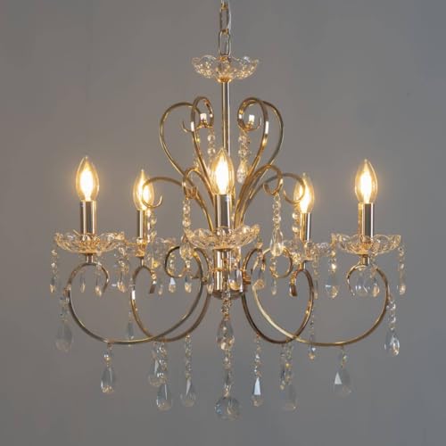 KOSILUM - Lustre cristal or rose - Pavia - Lumière Blanc Chaud Eclairage Salon Chambre Cuisine Couloir - 5 x 40W - - E14 - IP20