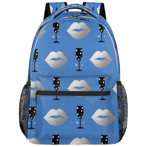 Mochila de viaje juvenil azul champán para campus y escapadas