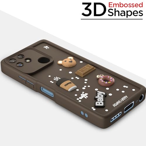 Image of Pikkme Back Cover for Realme Narzo 50A | Cute Fun Cartoon 3D Bear Silicone Full Body Protection Bumper Case (Brown)