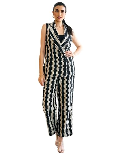 Image of GRECIILOOKS Co Ord Set for Women | Casual Blazer Stylish | Travel Set for Women | Festive Formal Outfits | Classic Collar Sleeveless Co-Ord Set | Trendy Summer 2 Piece Suit Set