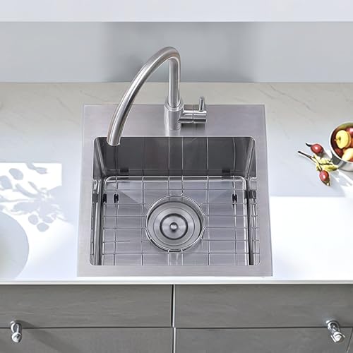Image of SHACO 15x15 Inch Drop In Bar Sink, Topmount 16 Guage Handmade Stainless Steel Square Small Sink for Wet Bar Prep Small Kitchen RV Outdoor