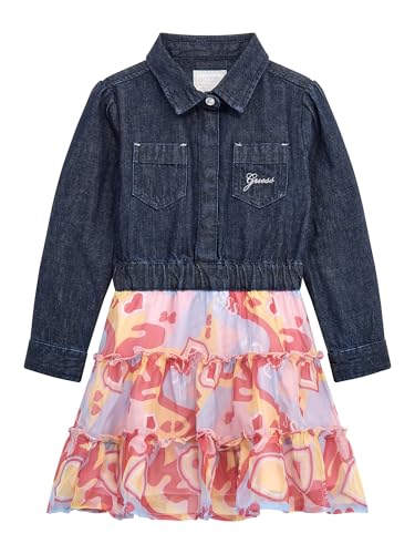 GUESS Girls' Long Sleeve Mixed Fabric Dress