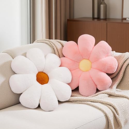 Aryan Flower Pillow White Decorative Throw Pillows, Floor Cushion Cute Pillows for Bed Bedroom Room Sofa Couch Decor 38cm(White) - Cosy Home Interiors Aryan Flower Pillow White Decorative Throw Pillows, Floor Cushion Cute Pillows for Bed Bedroom Room Sofa Couch Decor 38cm(White) - Image 2
