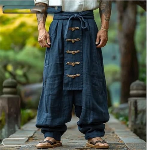 crazynekos Mens Baggy Linen Pants Casual Drawstring Elastic Waist Loose Fit Hippie Dance Pants Trousers Streetwear2