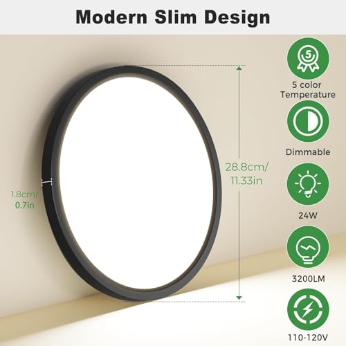 zemty 4Pack LED Flush Mount Ceiling Light, 12 Inch 24W Dimmable Round Ceiling Fixture, Black Low Profile Hardwired Ceiling Lamp for Bedroom, Kitchen, Hallway & Bathroom by zemty - Image 4