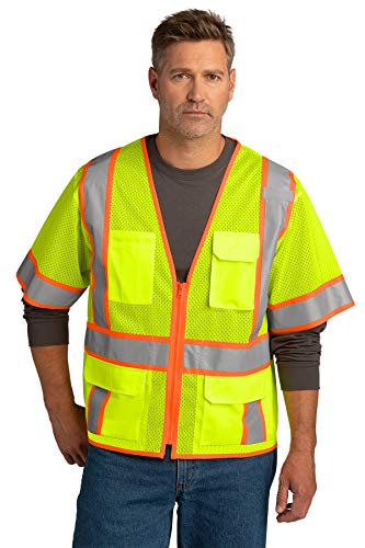 CornerStone ANSI 107 Class 3 Surveyor Mesh Zippered Two-Tone Short Sleeve Vest, Safety Yellow, 2XL