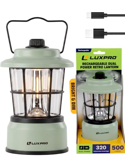 LUXPRO Rechargeable Retro Lantern LED Camping Lantern, Sage Green,1 Pack