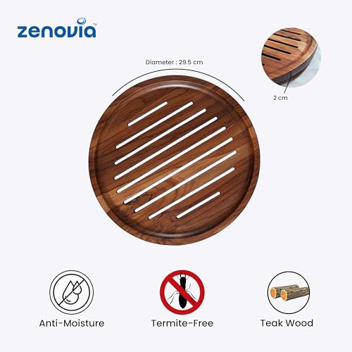 Image of ZENOVIA Roti Cooling & Serving Wooden Plate 12 Inch | Premium Teak Wood, Anti-Slip Pads, Anti-Moisture & Termite-Free, Chapati Serving Stand