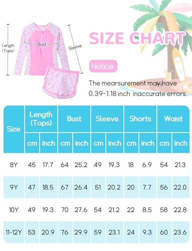 Image of Happy Cherry Girls Two Piece Rash Guard Swimsuit Floral UPF 50+ Swim Set Summer Beach Swimwear 8-12T