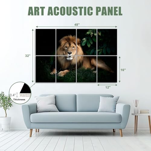 Pack de 8 Paneles Acústicos Decorativos Autoadhesivos con Retrato de León 48"x32" para Oficina, Hogar y Estudio miniatura 2