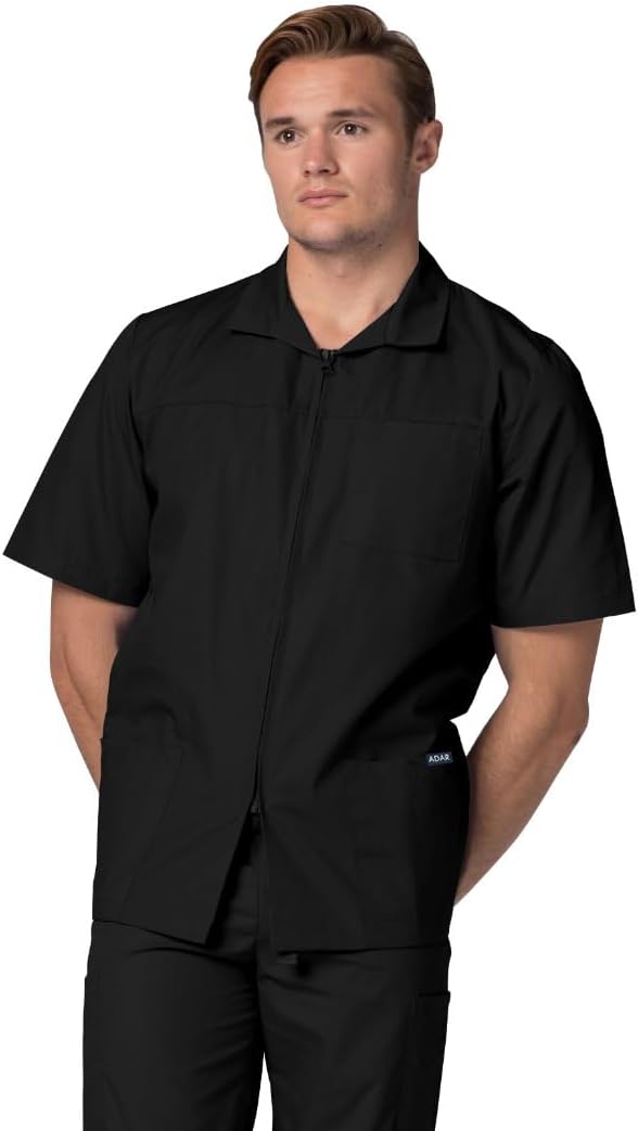 Adar Universal Scrubs for Men - Zippered Short Sleeved Scrub Jacket