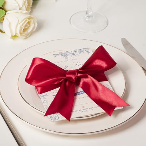 Image of Mauproy 1-1 /2 Inch Wide Wine Red Satin Ribbon, 50 Yards Solid Polyester Fabric Ribbon for Roses Making, Gift Wrapping, Flower Bouquets, Wedding Decorations, Handmade Crafts