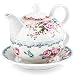 MALACASA Teapot Set,Porcelain Tea Pot Serving Tea Set for One,Blooming & Loose Leaf Teapots,11 Ounce Teapots,8.4 Ounce Teacup and Saucer Set
