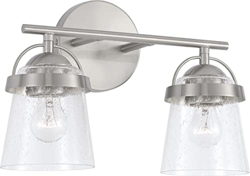 HomePlace by Capital Lighting 147021BN-534 Madison Transitional Clear Seeded Glass Vanity Light for Bathroom, 2-Light 200 Total Watts, 10" H x 14" W, Brushed/Satin Nickel